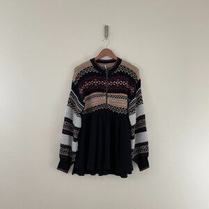 Free People Cozy Cottage Knit Tunic Sweater in Black Combo Size Small